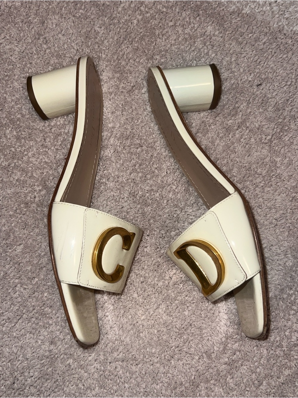 Dior Cream Leather Slide Mules with Gold CD Emblems - Picture 4 of 9